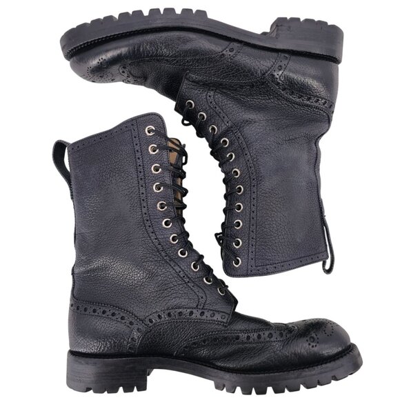 Bally of Switzerland Black Grain Leather Combat Boots Men 8 Wingtip Birbur Shoes - Picture 5 of 13